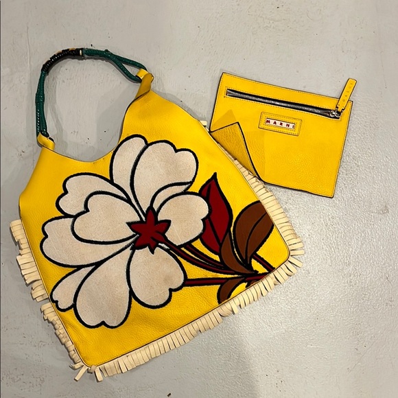 Marni Yellow and White Floral Shoulder Bag - Picture 3 of 4